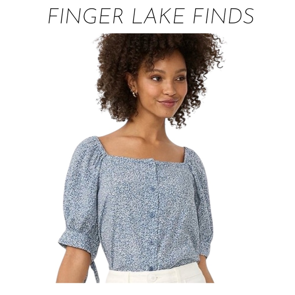 Lauren Conrad Blue Ditsy Print Peasant Blouse, 3X